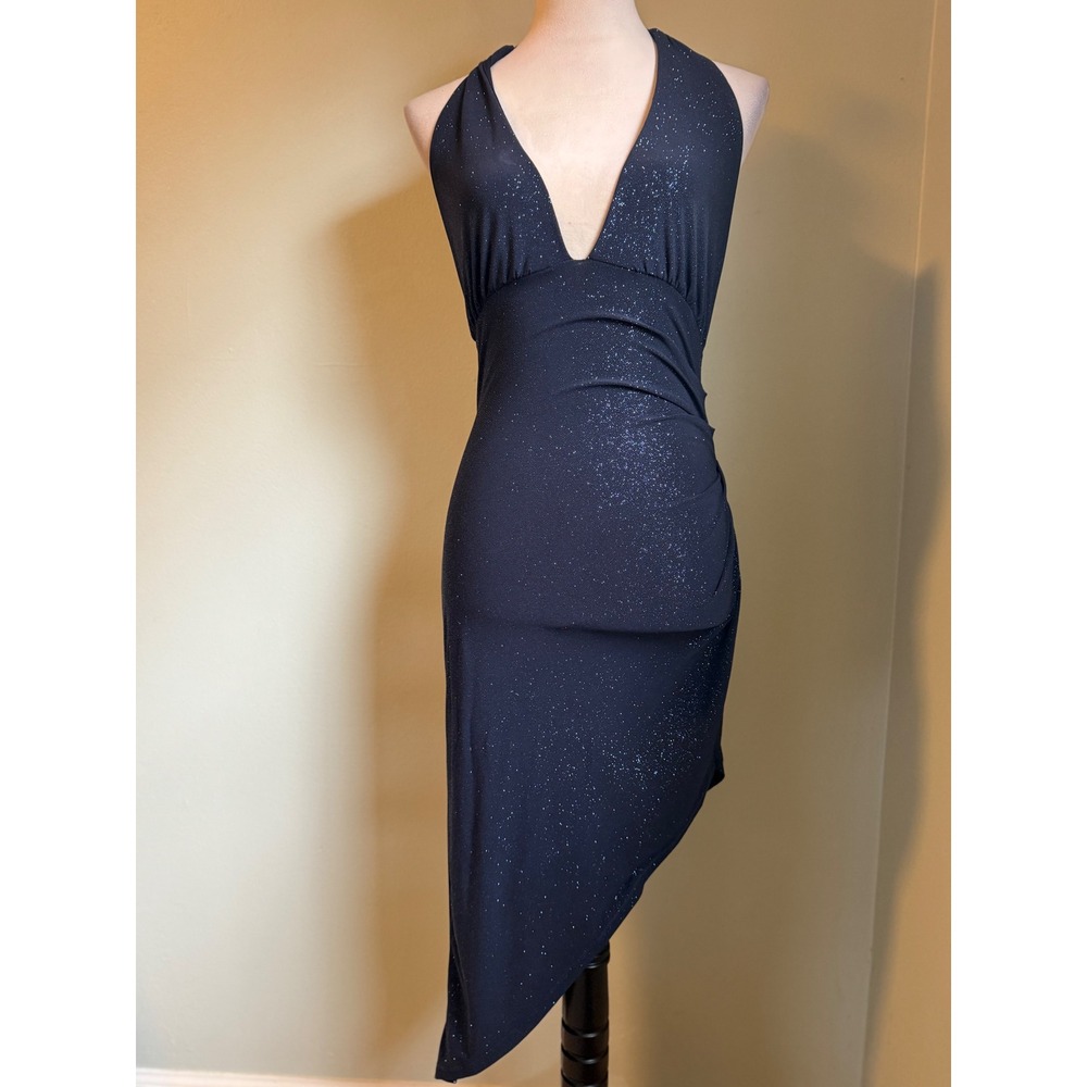 Y2K Sparkly Halter Neck Asymmetrical‎ Midi Dress Small party Whimsi boho fairy s